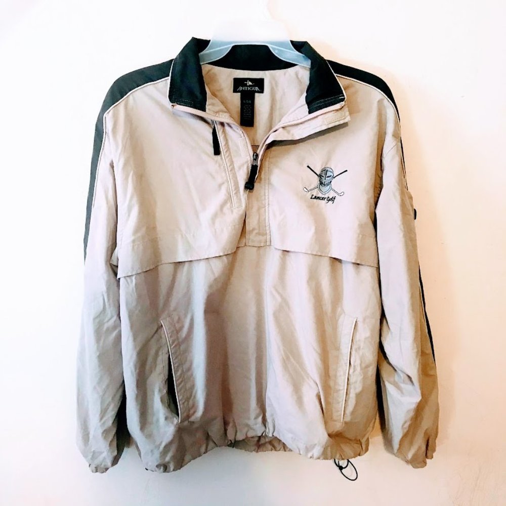 Antigua Lancer Golf Men's Pullover Windbreaker  Tan and Gray Size L